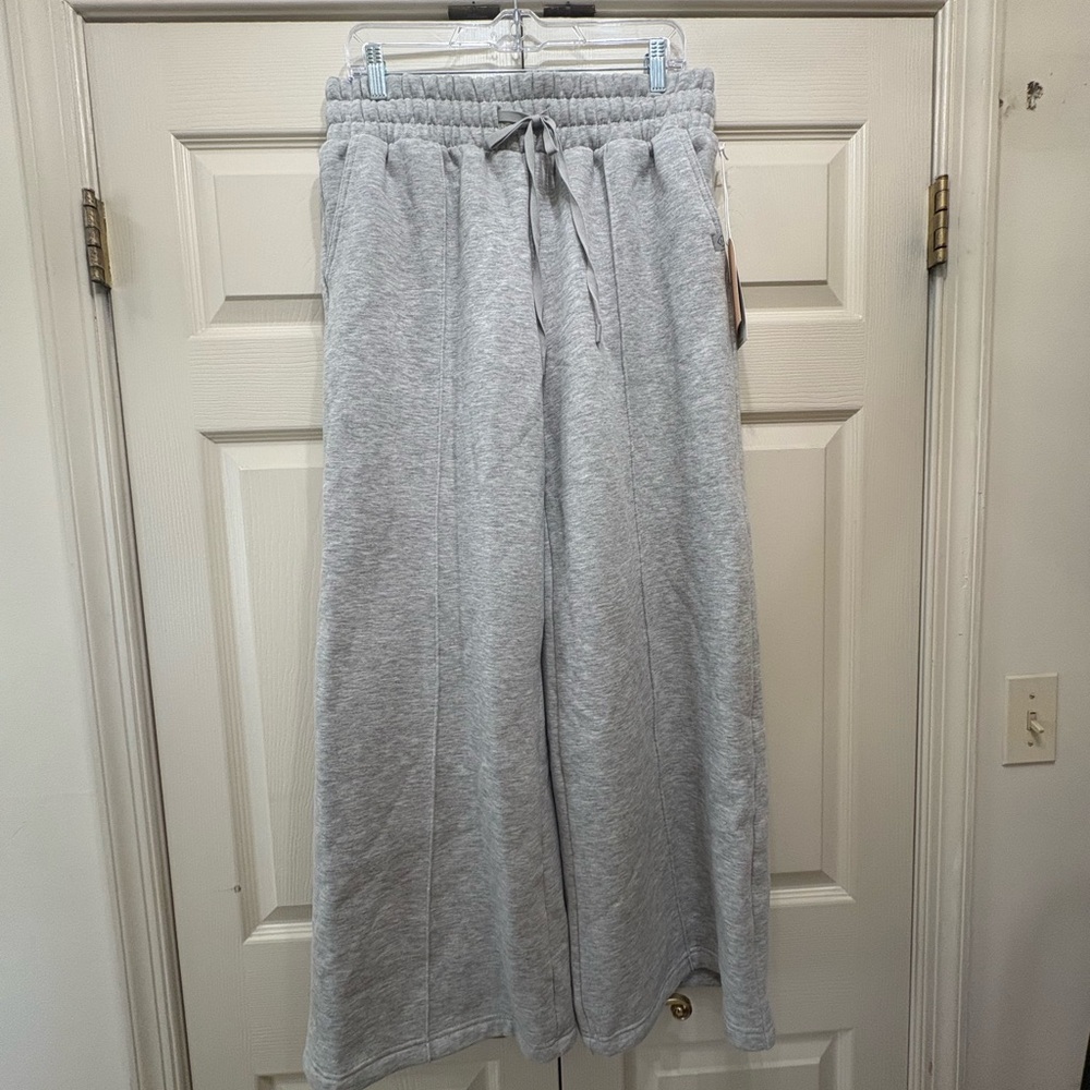 Wide Leg Knit Lounge Pants - Light Gray